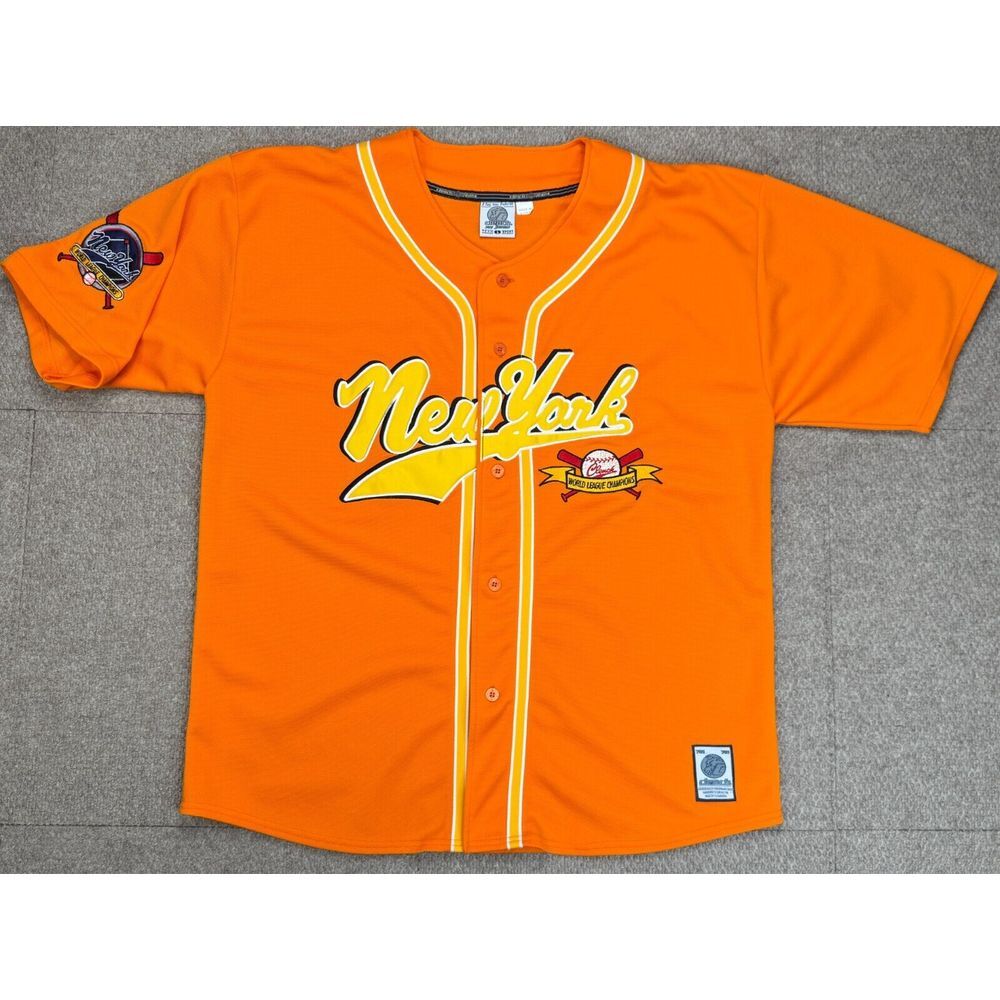 Clench 701 Jeans Vtg MLB New York World League Orange Baseball Jersey Size Large